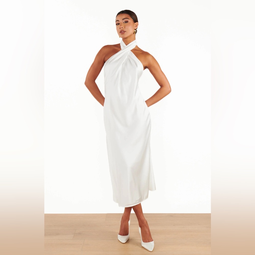 Show Me Your MuMu White Halter Midi Dress NWT